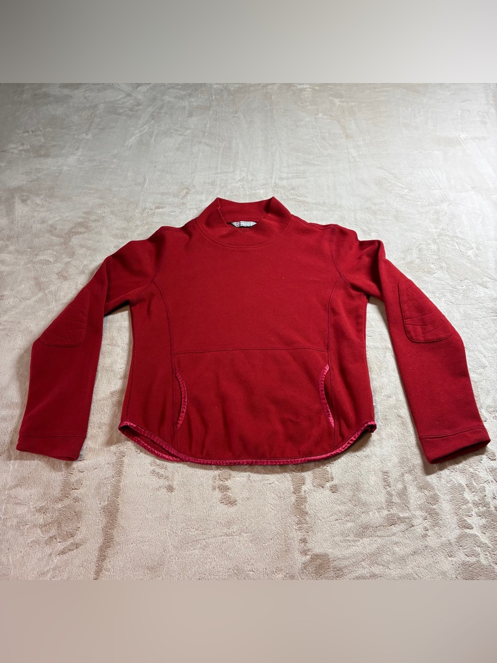 Pro Cam-Fis Womens Fleece Mock Neck Pullover Sweatshirt Medium Red Elbow Patch
